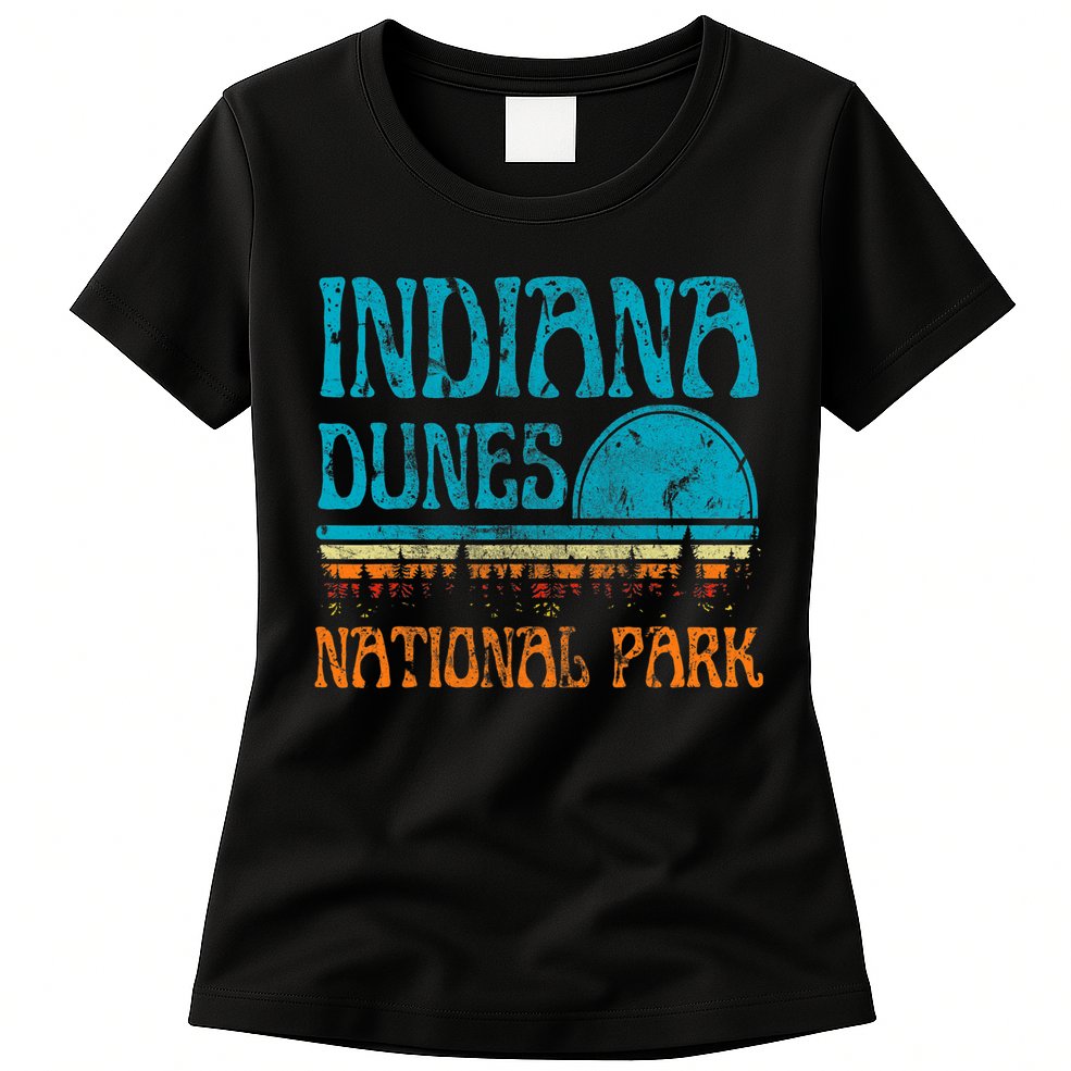 Indiana Dunes National Park Lake Michigan Retro Sunset Womens T-Shirt