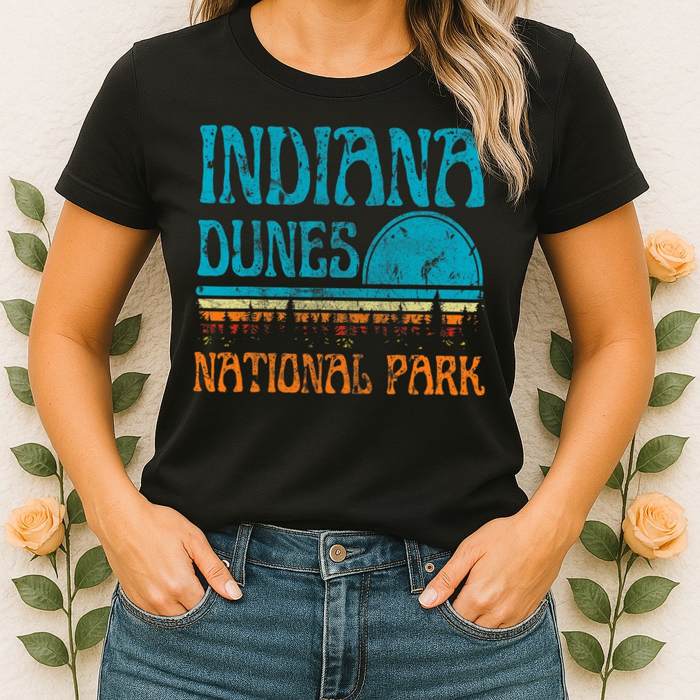 Indiana Dunes National Park Lake Michigan Retro Sunset Womens T-Shirt