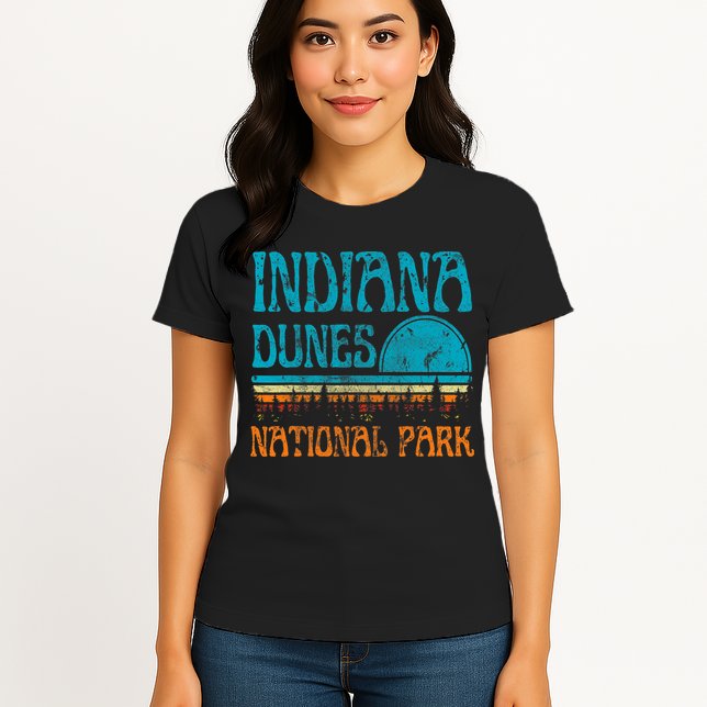 Indiana Dunes National Park Lake Michigan Retro Sunset Womens T-Shirt