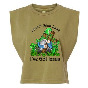 I Don't Need Luck I've Got Jesus St Patricks Day Gnome Garment-Dyed Women's Muscle Tee