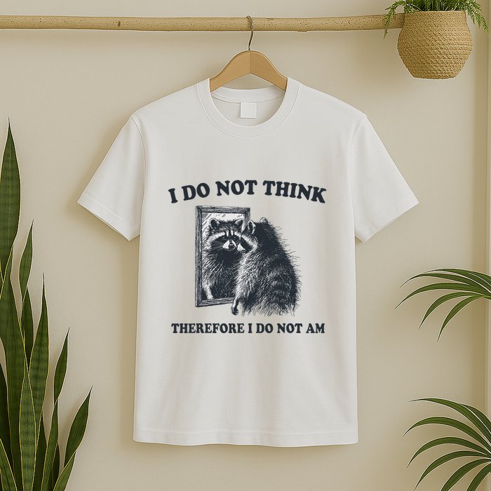I Do Not Think Therefore Funny Racoon With Mirror T-Shirt