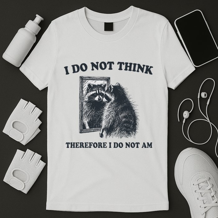 I Do Not Think Therefore Funny Racoon With Mirror T-Shirt