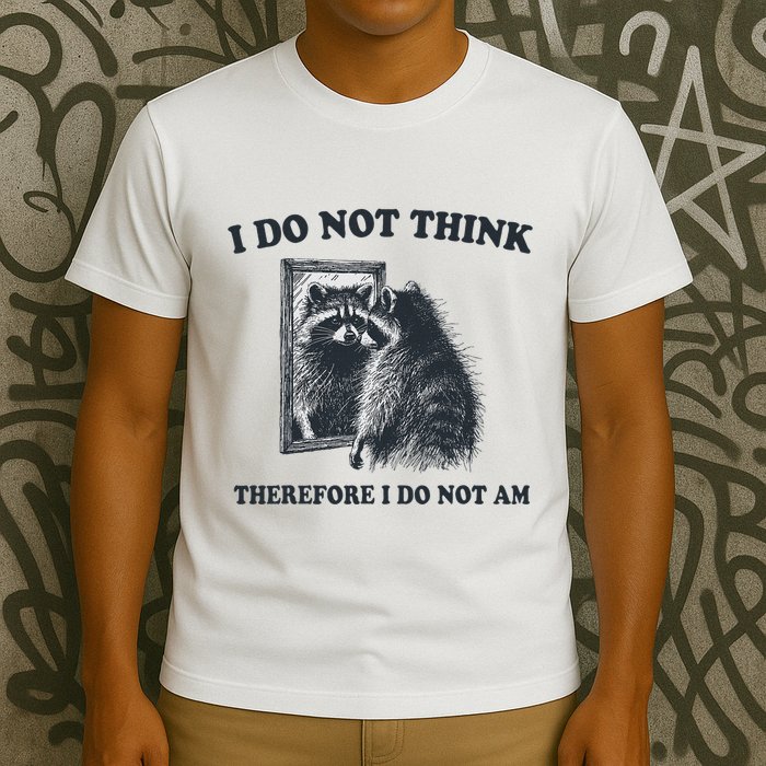 I Do Not Think Therefore Funny Racoon With Mirror T-Shirt