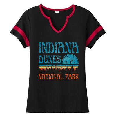 Indiana Dunes National Park Lake Michigan Retro Sunset Ladies Halftime Notch Neck Tee