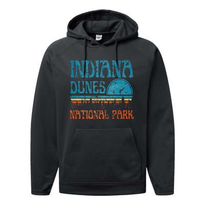 Indiana Dunes National Park Lake Michigan Retro Sunset Performance Fleece Hoodie