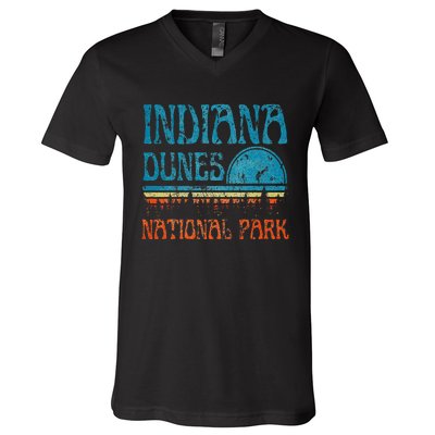 Indiana Dunes National Park Lake Michigan Retro Sunset V-Neck T-Shirt