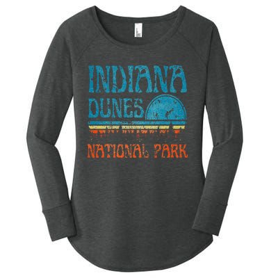 Indiana Dunes National Park Lake Michigan Retro Sunset Women's Perfect Tri Tunic Long Sleeve Shirt