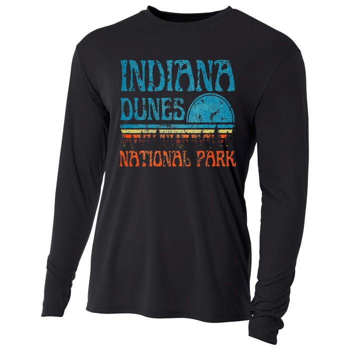 Indiana Dunes National Park Lake Michigan Retro Sunset Cooling Performance Long Sleeve Crew