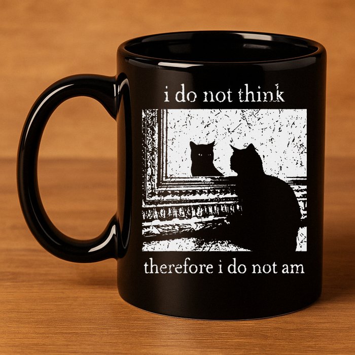 I Do Not Think Therefore I Do Not Am Cat Meme 11oz C Handle Ceramic Mug
