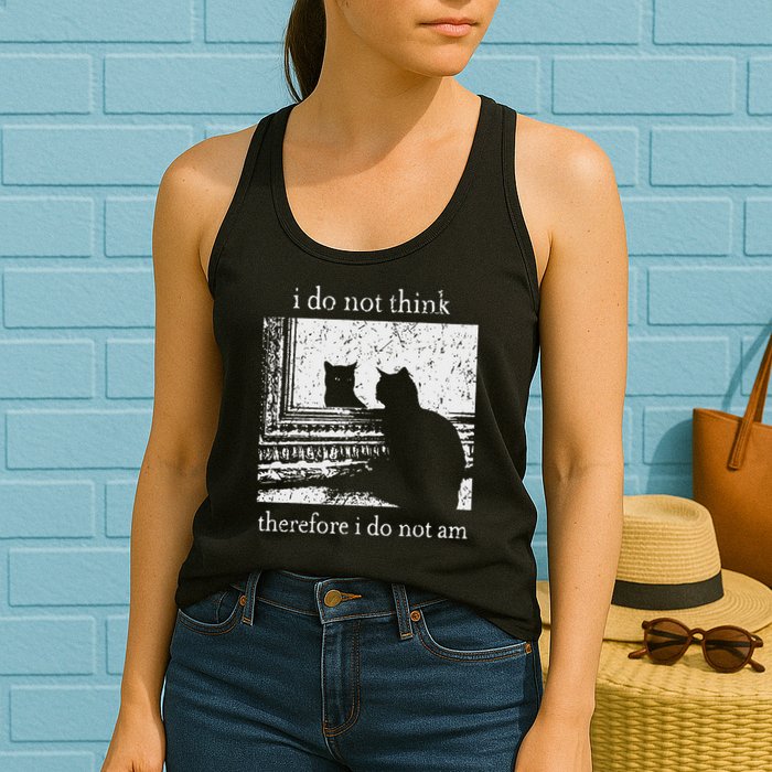 I Do Not Think Therefore I Do Not Am Cat Meme Womens Tank Top