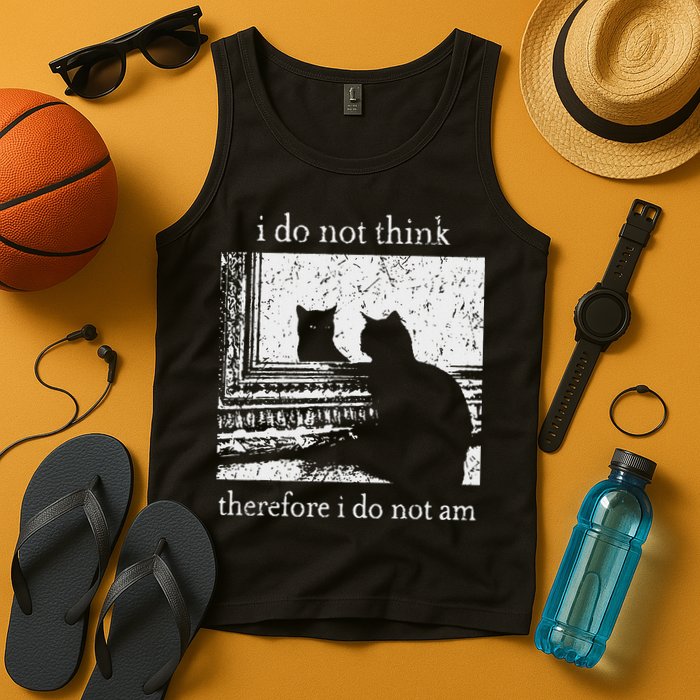 I Do Not Think Therefore I Do Not Am Cat Meme Tank Top