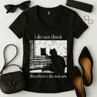 I Do Not Think Therefore I Do Not Am Cat Meme Women's V-Neck T-Shirt