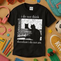 I Do Not Think Therefore I Do Not Am Cat Meme Kids T-Shirt