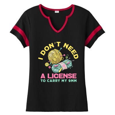 I Don't Need A License To Carry My 9mm Funny Gift Crocheting Lover Cool Gift Ladies Halftime Notch Neck Tee