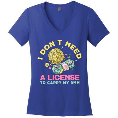 I Don't Need A License To Carry My 9mm Funny Gift Crocheting Lover Cool Gift Women's V-Neck T-Shirt