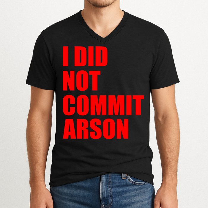 I Did Not Commit Arson Red Logo V-Neck T-Shirt