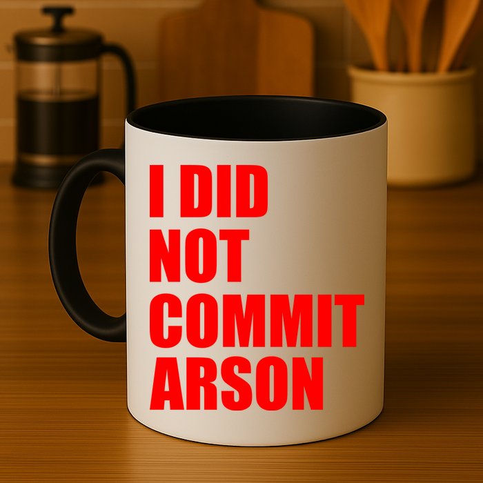 I Did Not Commit Arson Red Logo Mug