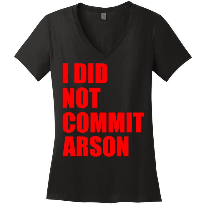 I Did Not Commit Arson Red Logo Women's V-Neck T-Shirt