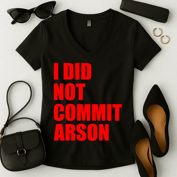 I Did Not Commit Arson Red Logo Women's V-Neck T-Shirt
