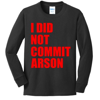 I Did Not Commit Arson Red Logo Kids Long Sleeve Shirt