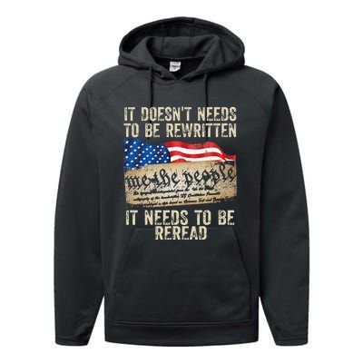 It Doesnt Need To Be Rewritten Constitution Flag Usa Performance Fleece Hoodie