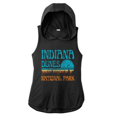 Indiana Dunes National Park Lake Michigan Retro Sunset Ladies PosiCharge Tri-Blend Wicking Draft Hoodie Tank