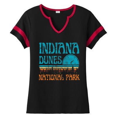 Indiana Dunes National Park Lake Michigan Retro Sunset Ladies Halftime Notch Neck Tee