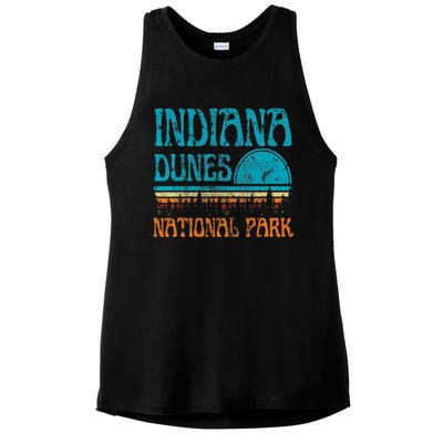 Indiana Dunes National Park Lake Michigan Retro Sunset Ladies PosiCharge Tri-Blend Wicking Tank