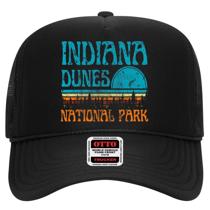 Indiana Dunes National Park Lake Michigan Retro Sunset High Crown Mesh Back Trucker Hat