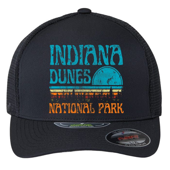 Indiana Dunes National Park Lake Michigan Retro Sunset Flexfit Unipanel Trucker Cap