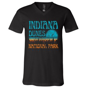 Indiana Dunes National Park Lake Michigan Retro Sunset V-Neck T-Shirt