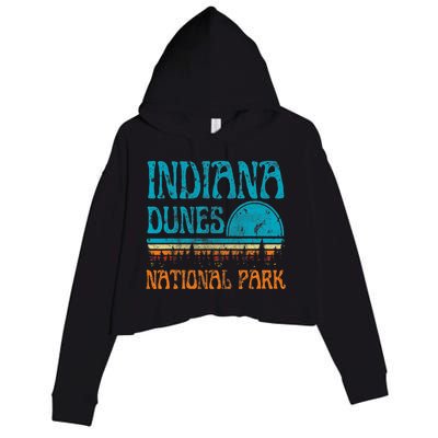 Indiana Dunes National Park Lake Michigan Retro Sunset Crop Fleece Hoodie