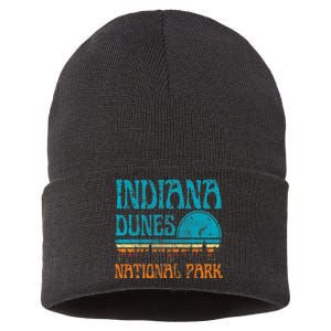 Indiana Dunes National Park Lake Michigan Retro Sunset Sustainable Knit Beanie