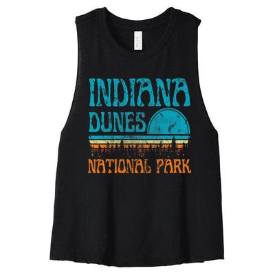 Indiana Dunes National Park Lake Michigan Retro Sunset Women's Racerback Cropped Tank