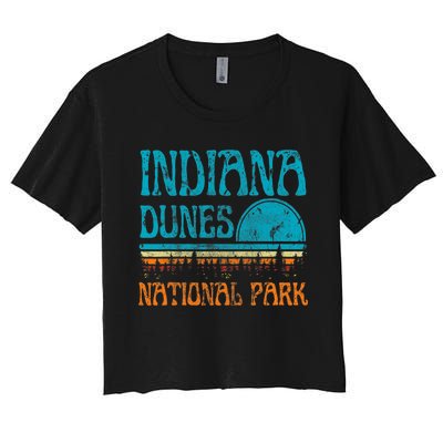 Indiana Dunes National Park Lake Michigan Retro Sunset Women's Crop Top Tee