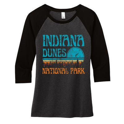 Indiana Dunes National Park Lake Michigan Retro Sunset Women's Tri-Blend 3/4-Sleeve Raglan Shirt