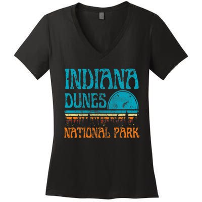 Indiana Dunes National Park Lake Michigan Retro Sunset Women's V-Neck T-Shirt