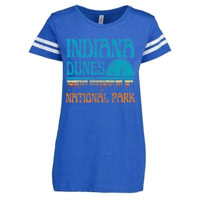 Indiana Dunes National Park Lake Michigan Retro Sunset Enza Ladies Jersey Football T-Shirt