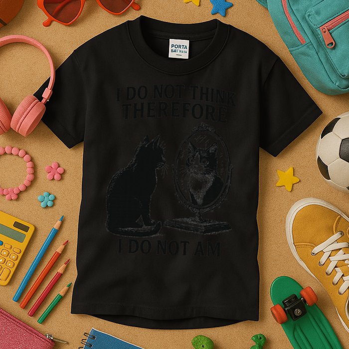 I Do Not Think Therefore I Do Not Am Cat Meme Deep Thoughts Kids T-Shirt