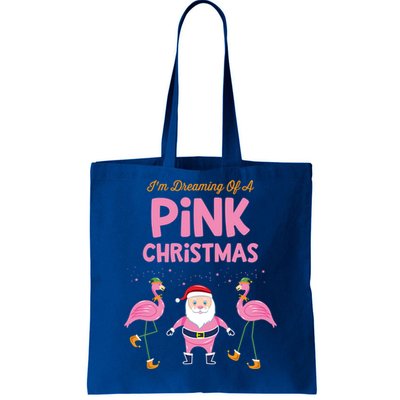 IM Dreaming Of A Pink Christmas Flamingo Santa Tropical Gift Tote Bag