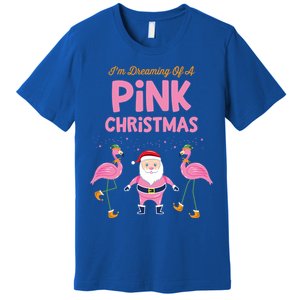 IM Dreaming Of A Pink Christmas Flamingo Santa Tropical Gift Premium T-Shirt