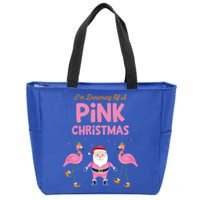 IM Dreaming Of A Pink Christmas Flamingo Santa Tropical Gift Zip Tote Bag