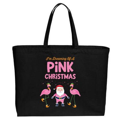 IM Dreaming Of A Pink Christmas Flamingo Santa Tropical Gift Cotton Canvas Jumbo Tote