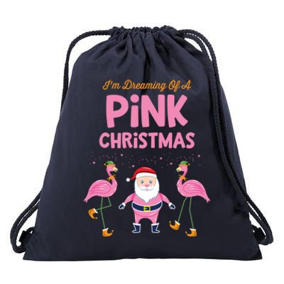 IM Dreaming Of A Pink Christmas Flamingo Santa Tropical Gift Drawstring Bag