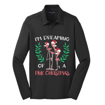 IM Dreaming Of A Pink Christmas Day Flamingo Xmas Holidays Gift Silk Touch Performance Long Sleeve Polo