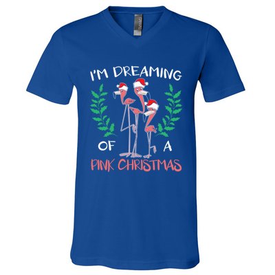 IM Dreaming Of A Pink Christmas Day Flamingo Xmas Holidays Gift V-Neck T-Shirt