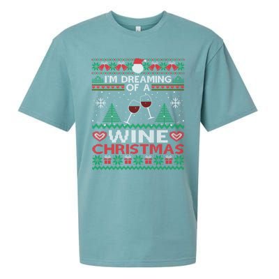 I'm Dreaming Of A Wine Christmas Ugly Sweater Funny Party Gift Sueded Cloud Jersey T-Shirt