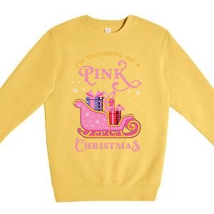 IM Dreaming Of A Pink Christmas Flamingo Santa Tropical Gift Premium Crewneck Sweatshirt