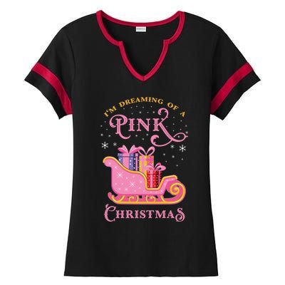 IM Dreaming Of A Pink Christmas Flamingo Santa Tropical Gift Ladies Halftime Notch Neck Tee