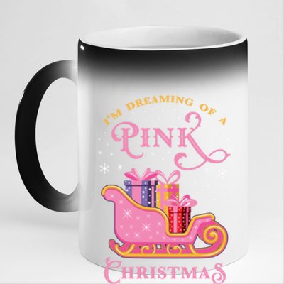 IM Dreaming Of A Pink Christmas Flamingo Santa Tropical Gift 11oz Black Color Changing Mug